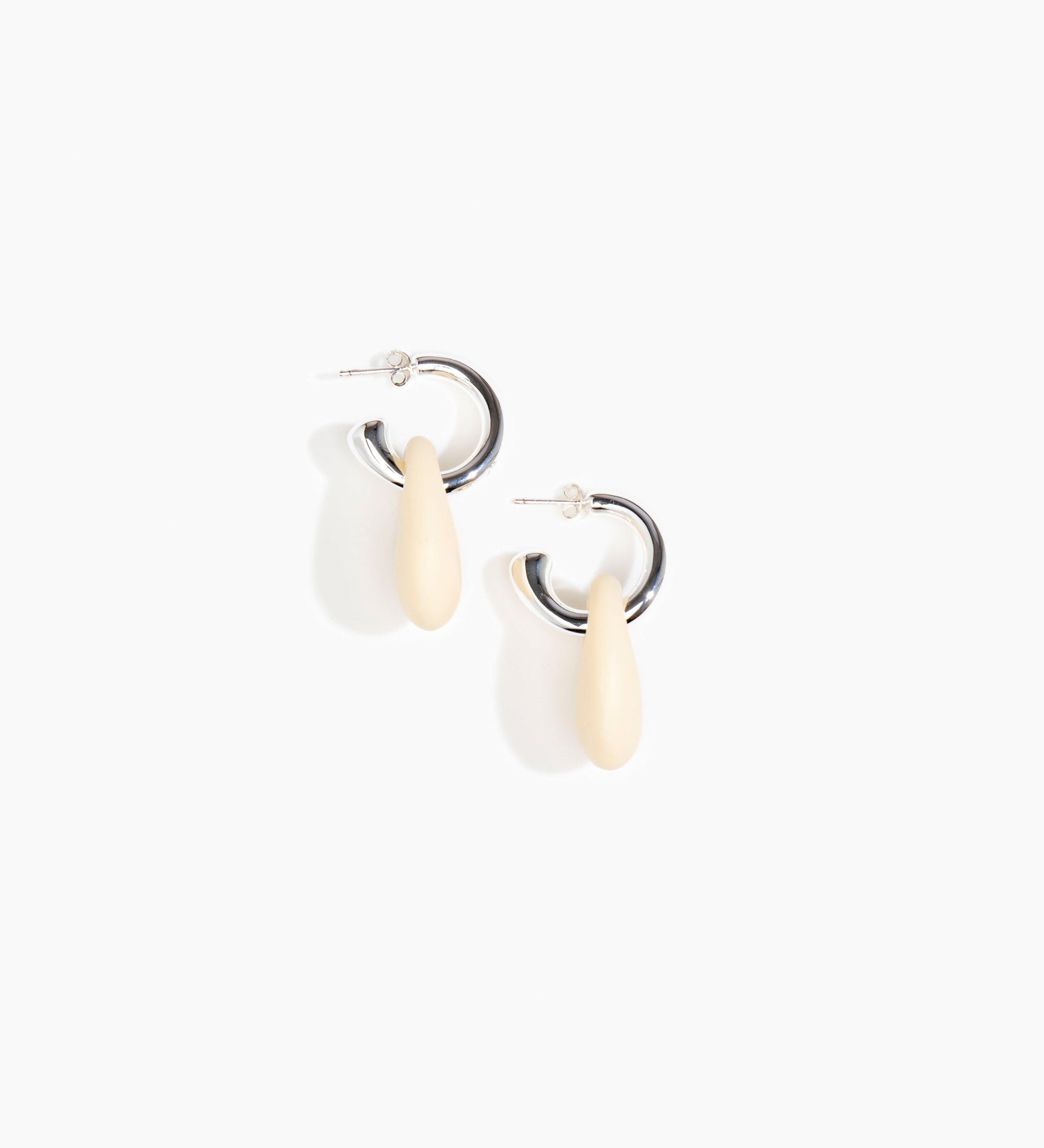 Dinosaur Designs Small Rock Hoop Earrings Earrings in Cream Colour resin with Silver-Plated Brass Hoop Material