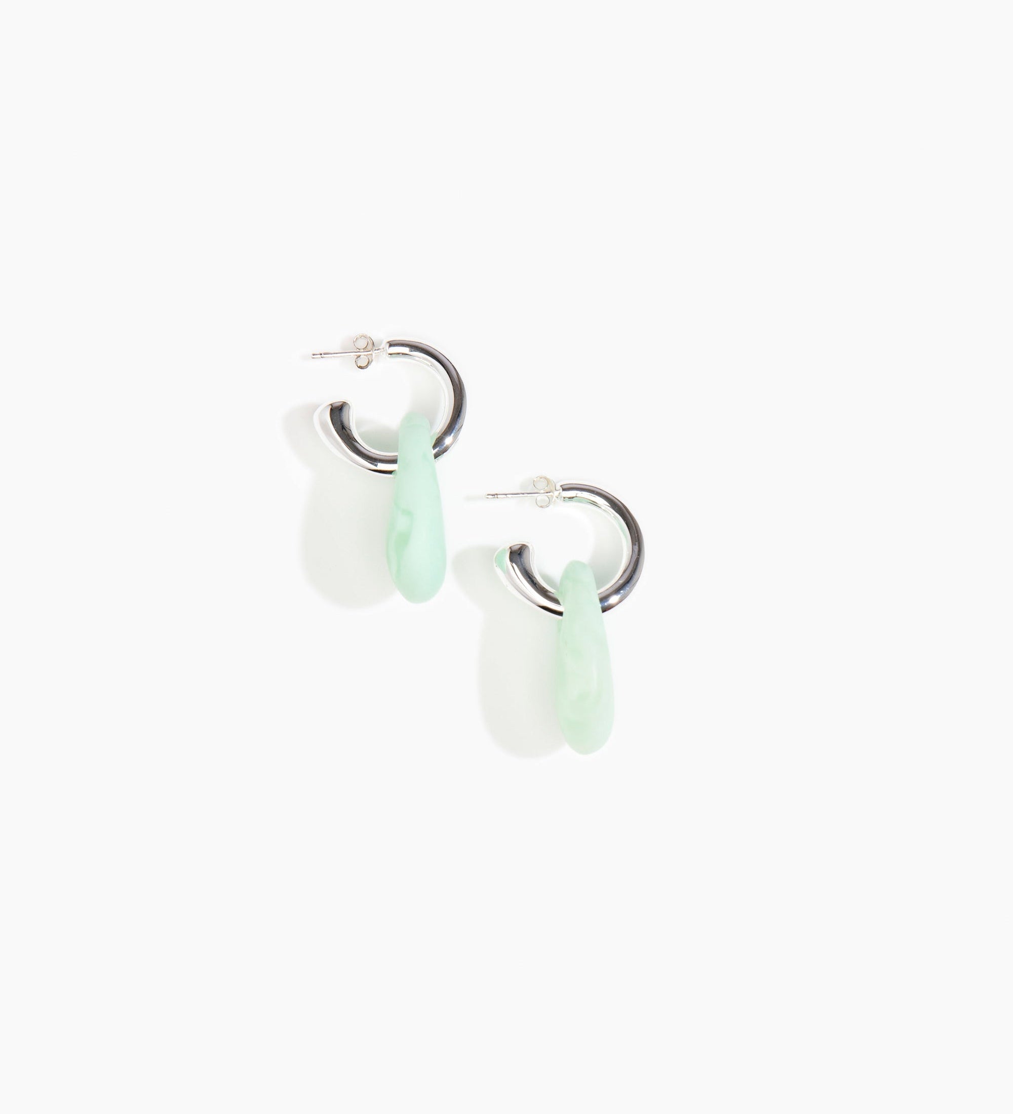 Dinosaur Designs Small Rock Hoop Earrings Earrings in Mint Colour resin with Silver-Plated Brass Hoop Material