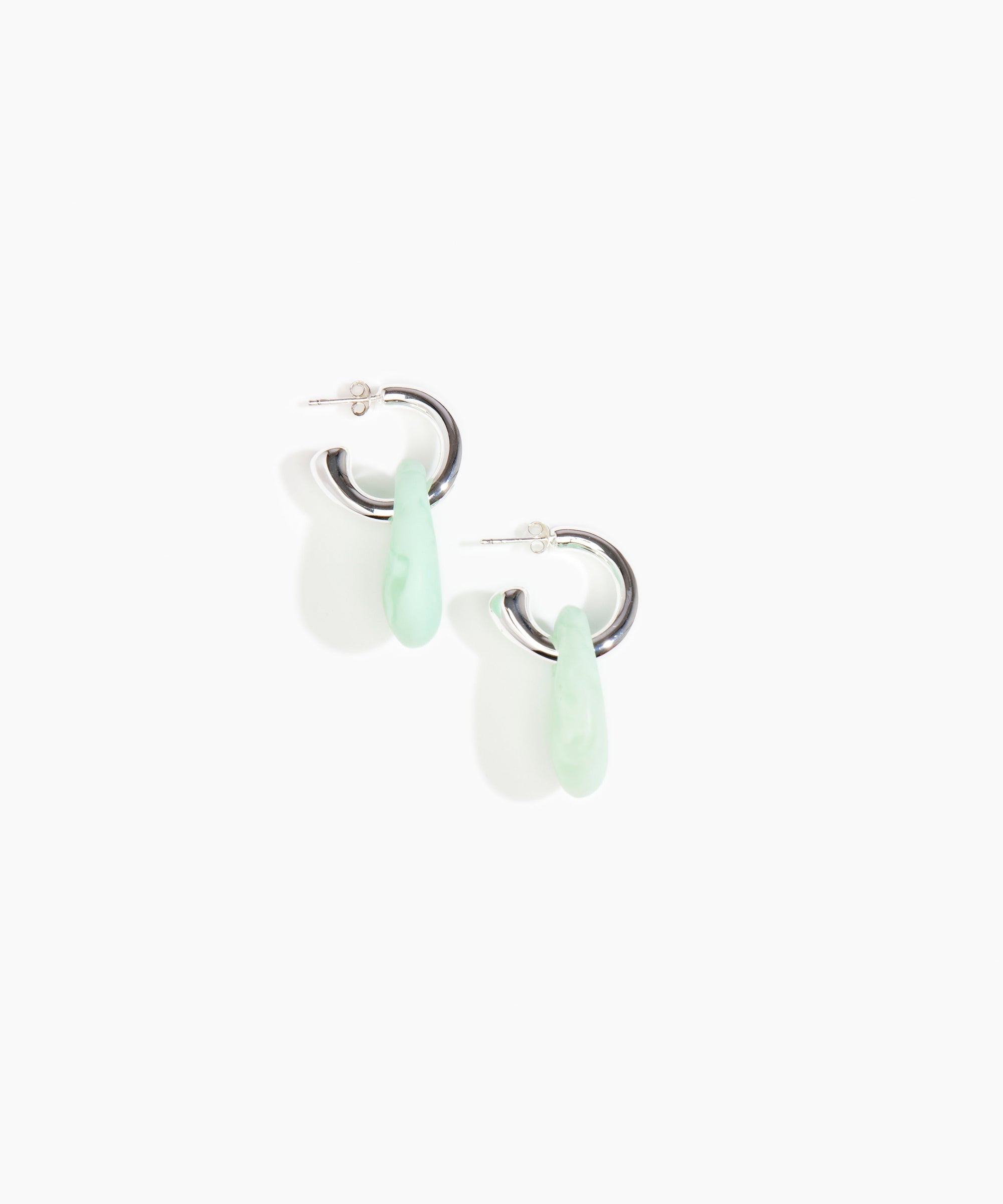 Dinosaur Designs Small Rock Hoop Earrings Earrings in Mint Colour resin with Silver-Plated Brass Hoop Material