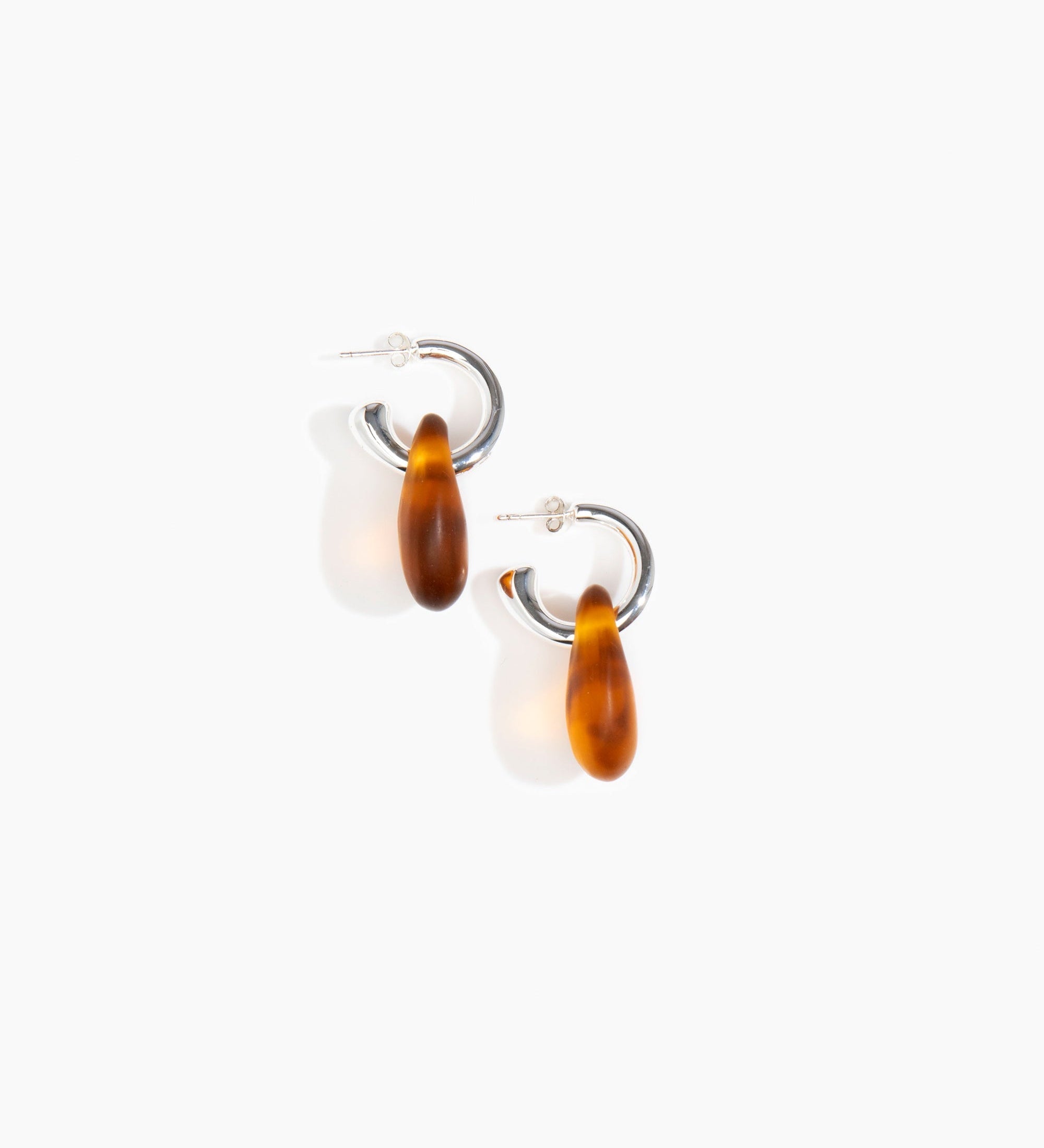 Dinosaur Designs Small Rock Hoop Earrings Earrings in Tortoise Colour resin with Silver-Plated Brass Hoop Material