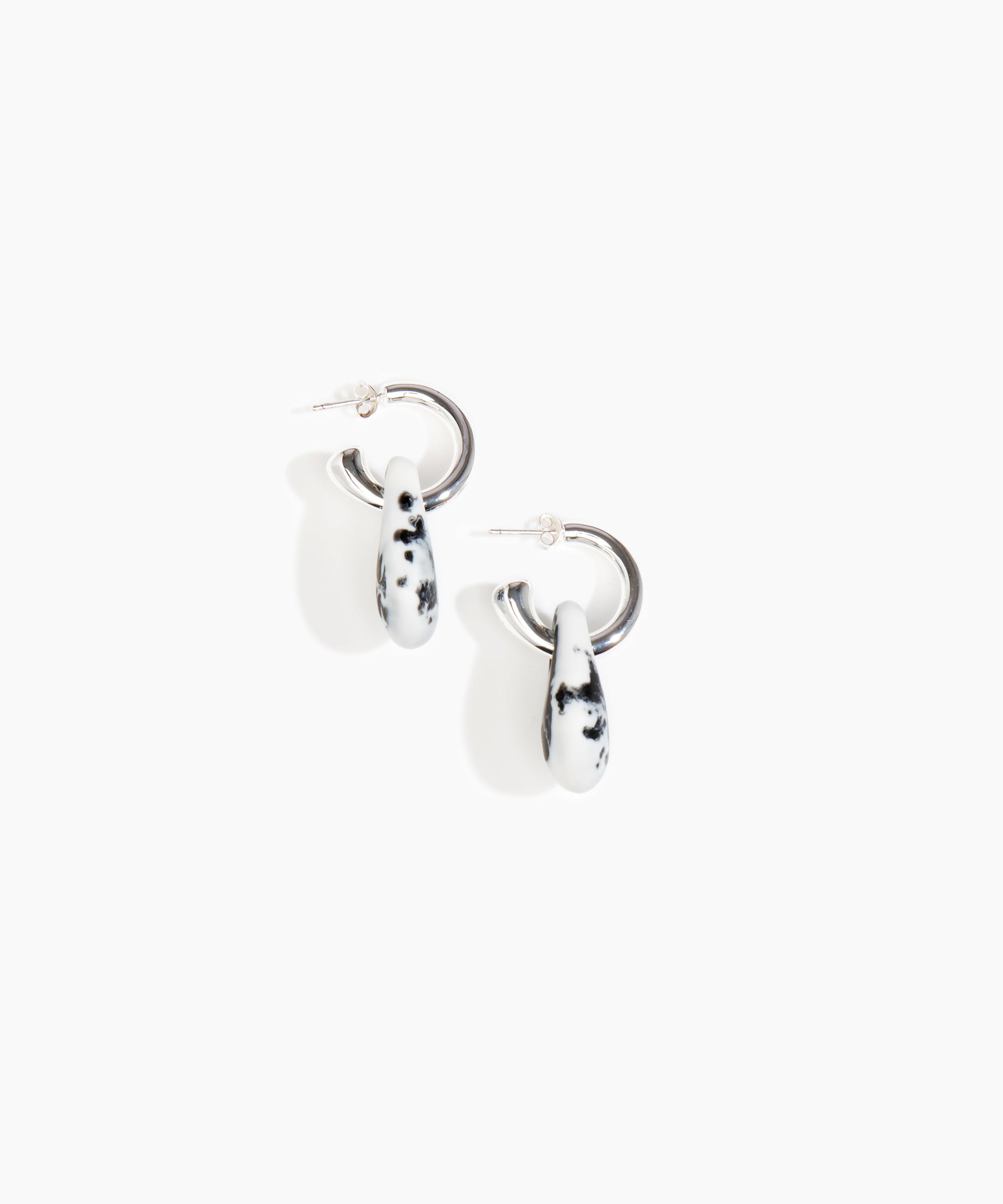 Dinosaur Designs Small Rock Hoop Earrings Earrings in White Marble Colour resin with Silver-Plated Brass Hoop Material