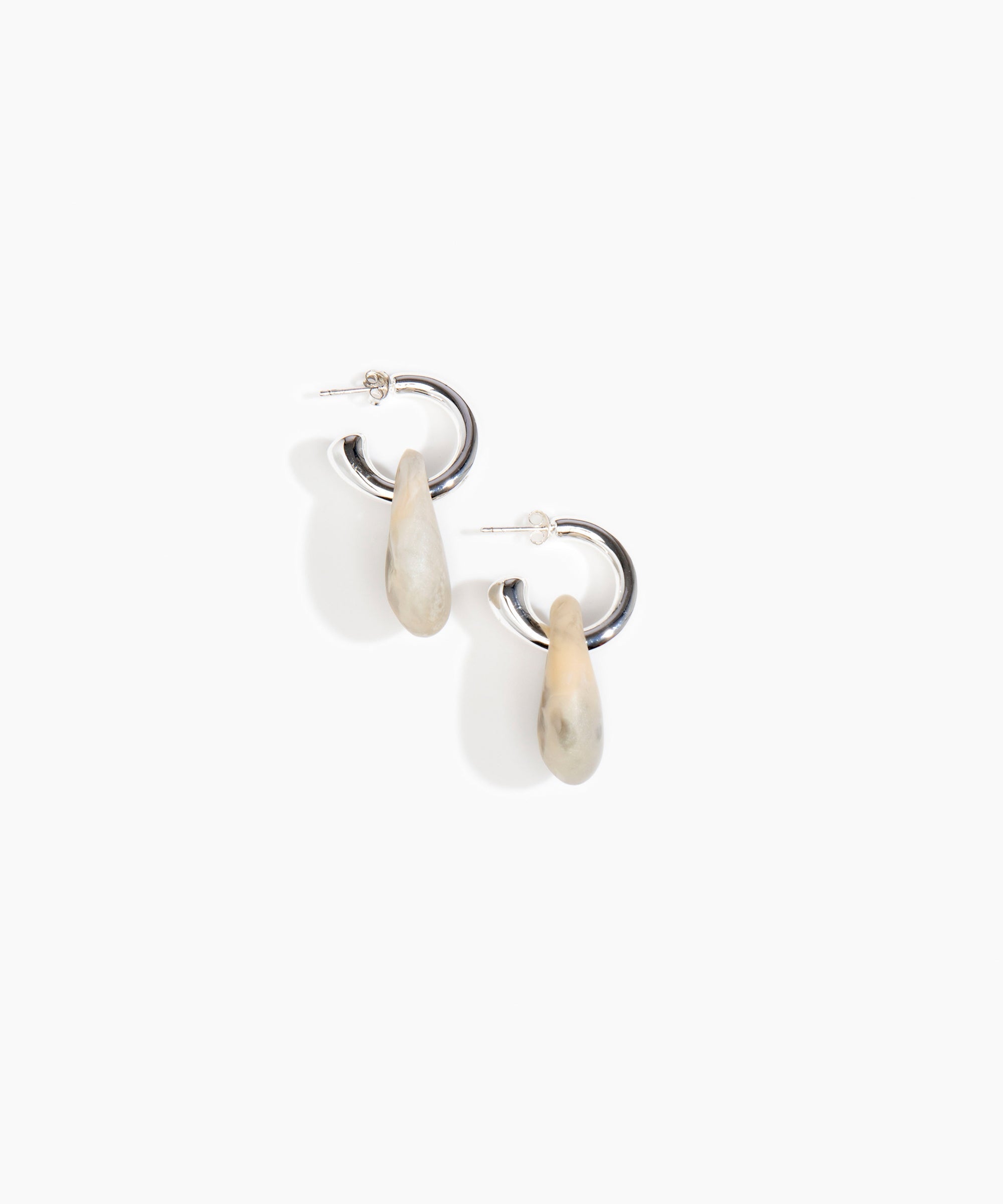 Dinosaur Designs Small Rock Hoop Earrings Earrings in Sandy Pearl Colour resin with Silver-Plated Brass Hoop Material