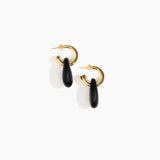 Dinosaur Designs Small Rock Hoop Earrings Earrings in Black Colour resin with Brass Hoop Material