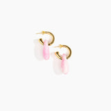 Dinosaur Designs Small Rock Hoop Earrings Earrings in Shell Pink Colour resin with Brass Hoop Material