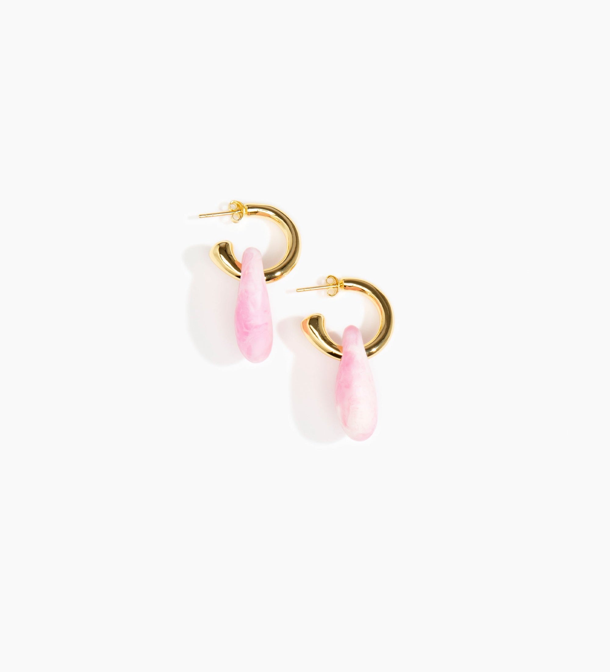 Dinosaur Designs Small Rock Hoop Earrings Earrings in Shell Pink Colour resin with Brass Hoop Material