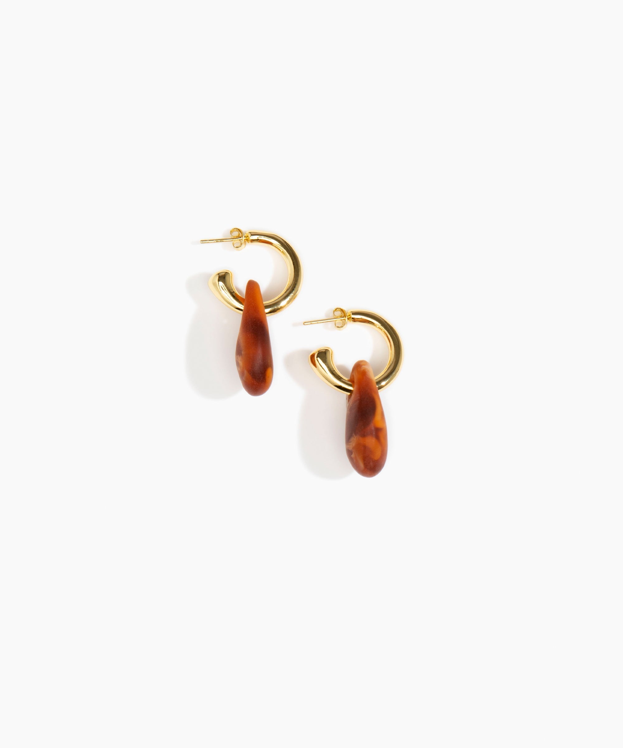 Dinosaur Designs Small Rock Hoop Earrings Earrings in Dark Horn Colour resin with Brass Hoop Material