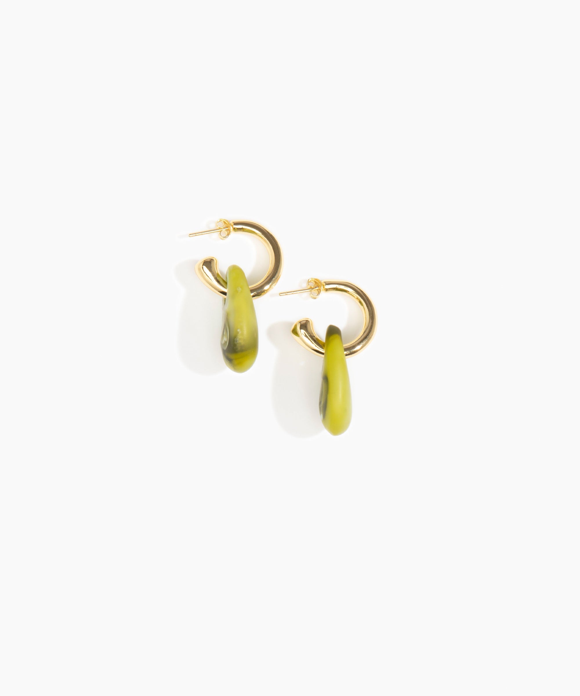 Dinosaur Designs Small Rock Hoop Earrings Earrings in Malachite Colour resin with Brass Hoop Material