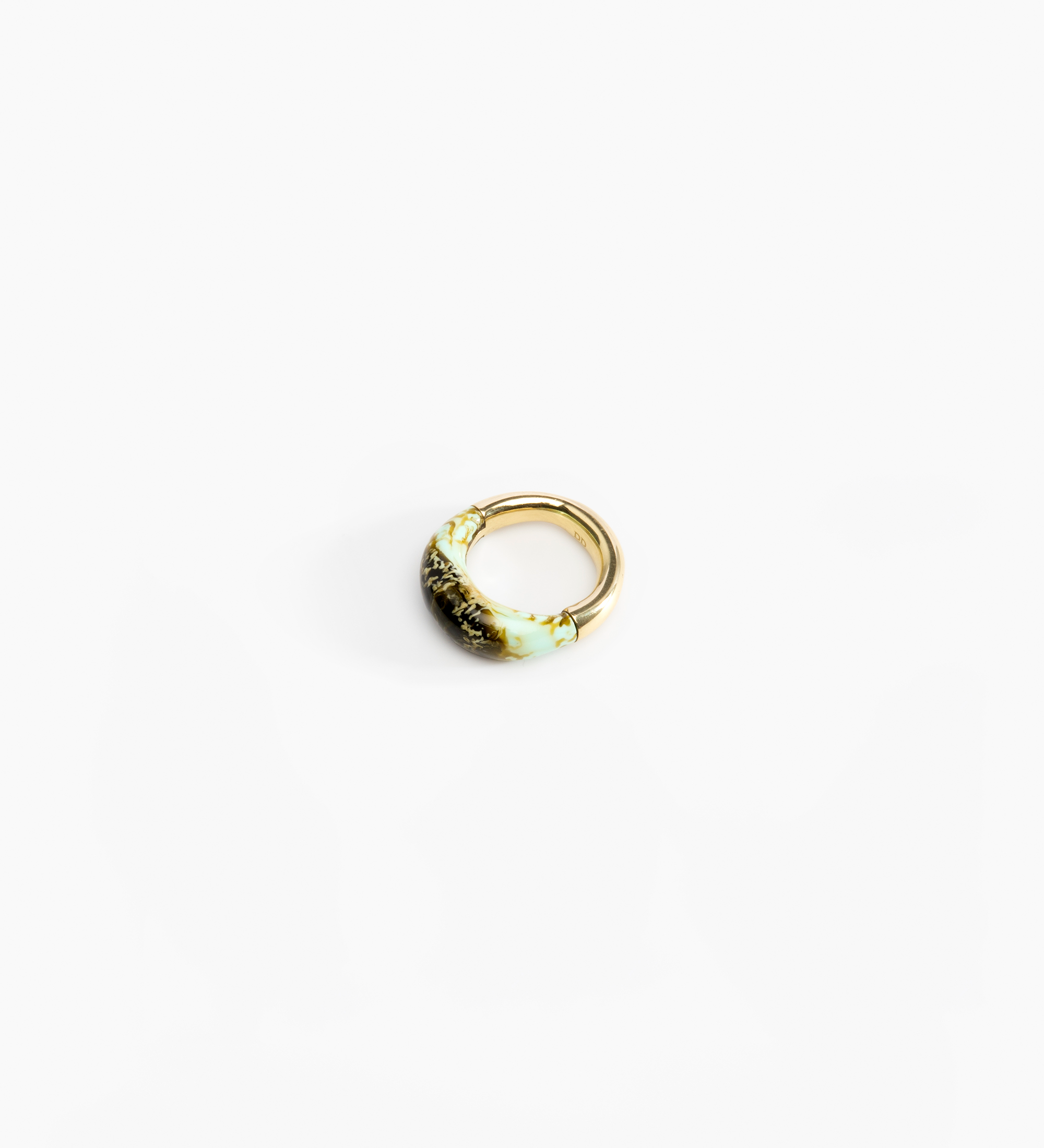 Dinosaur Designs Medium Horn Ring Rings in Malachite Colour resin with Nano-Coated Brass Material