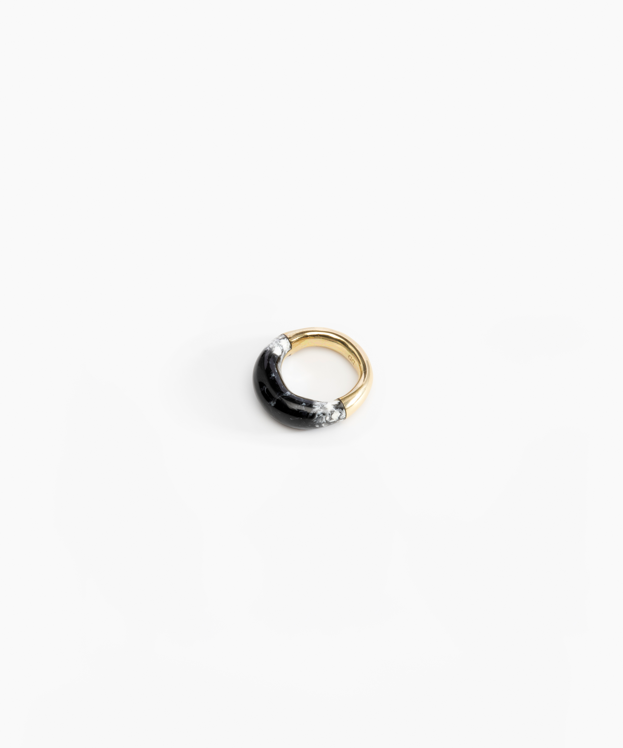 Dinosaur Designs Medium Horn Ring Rings in Black Marble Colour resin with Nano-Coated Brass Material