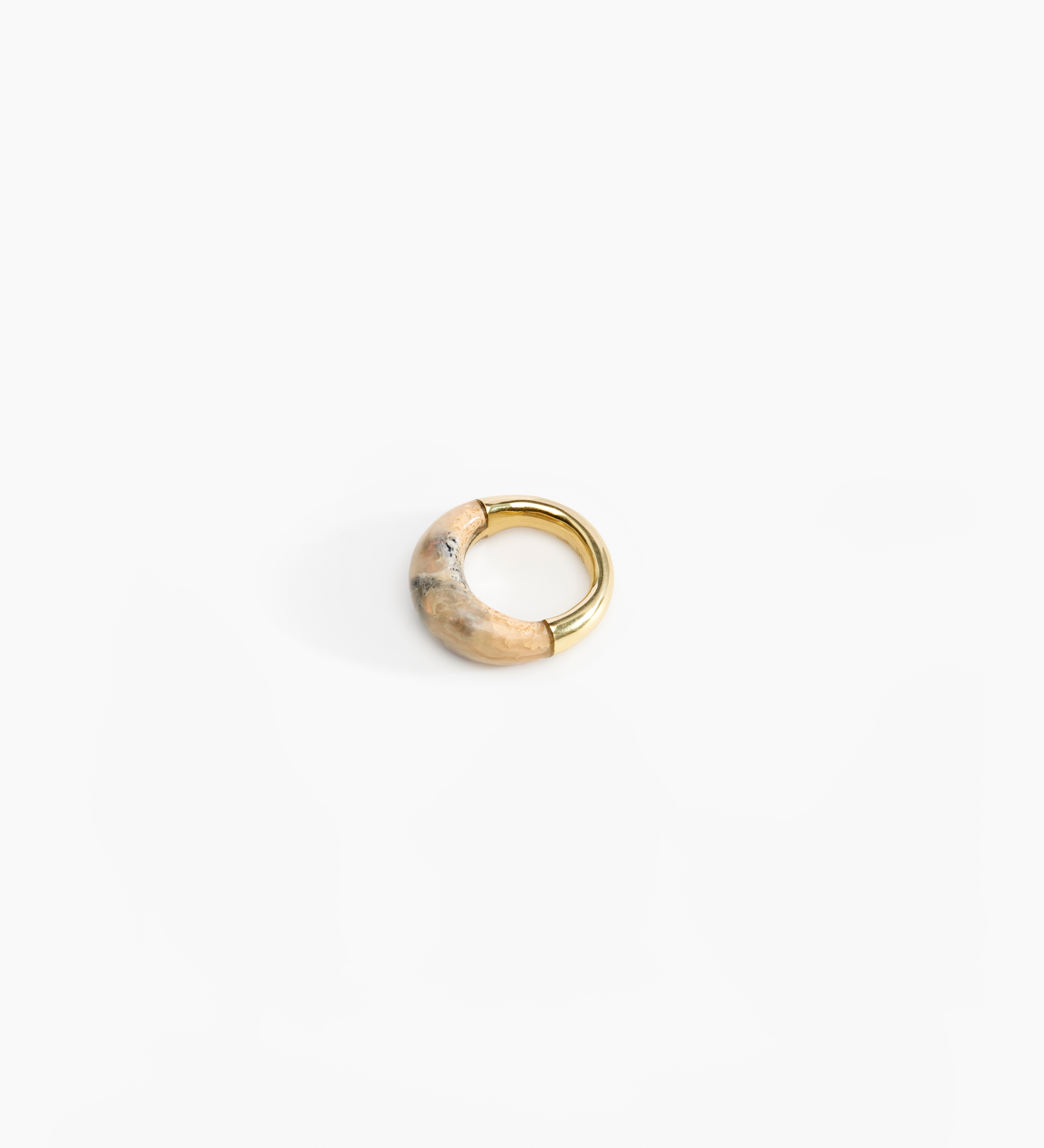 Dinosaur Designs Medium Horn Ring Rings in Sandy Pearl Colour resin with Nano-Coated Brass Material