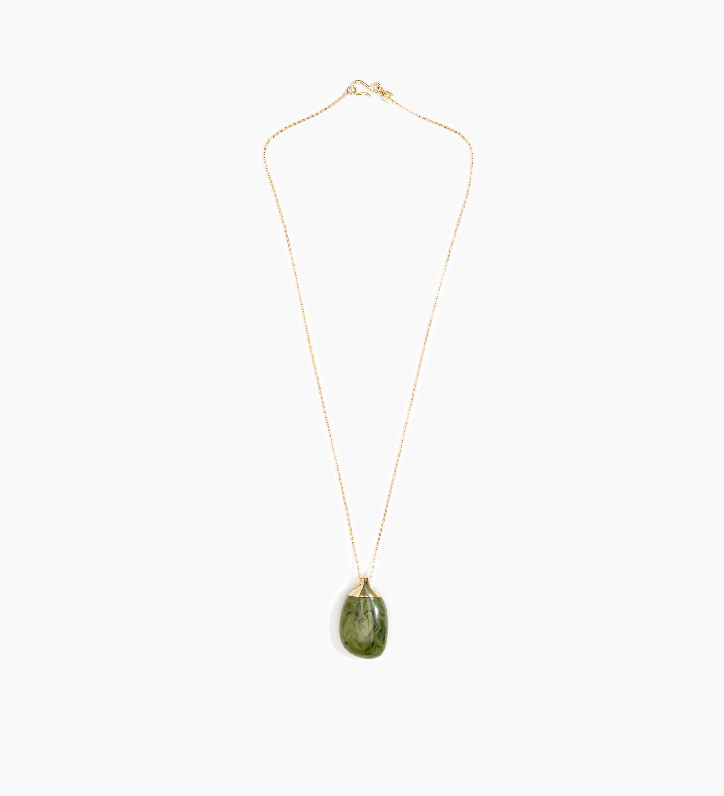 Dinosaur Designs Medium River Rock Pendant Necklaces in Olive Colour resin with Gold-Filled Material