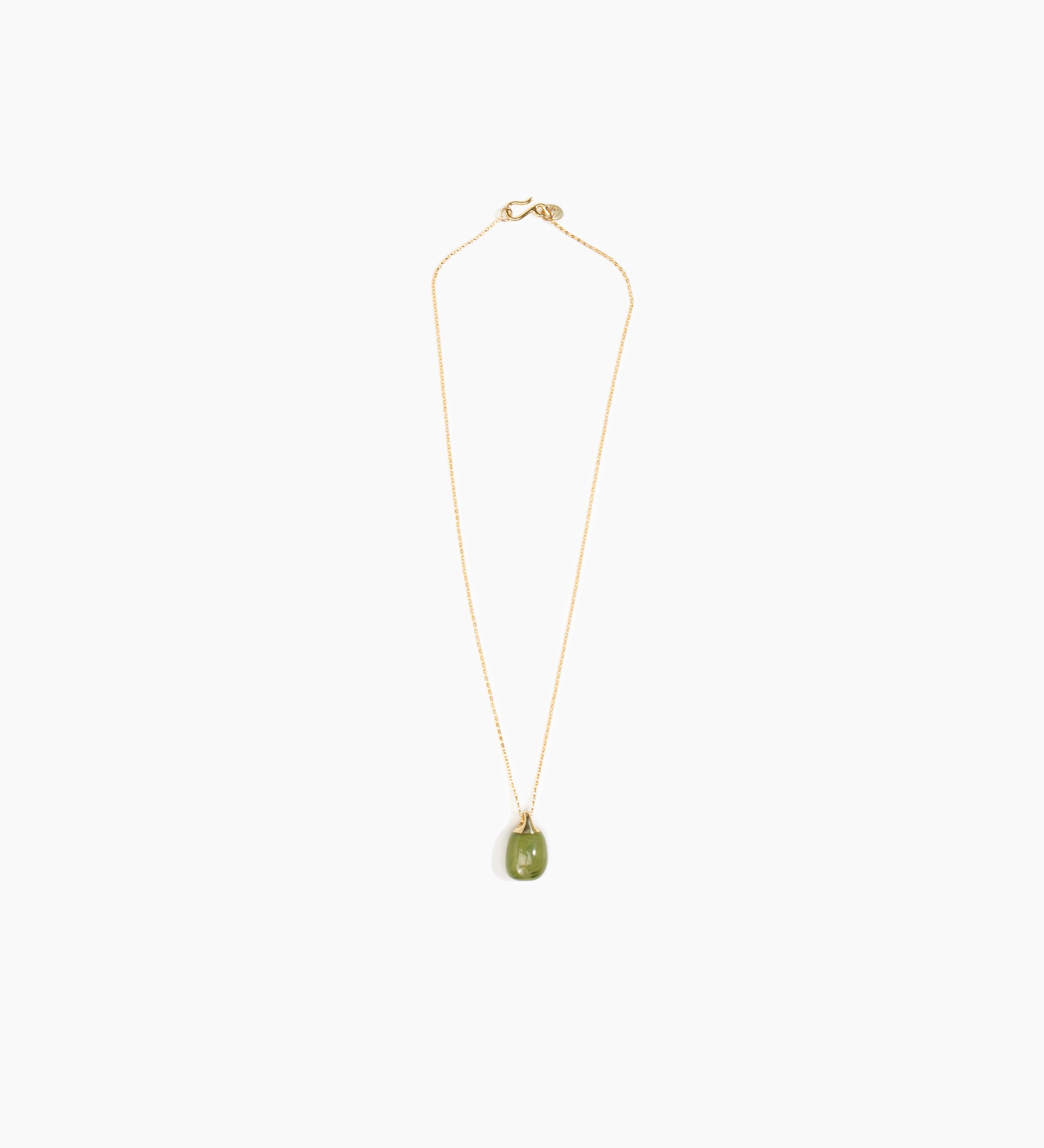 Dinosaur Designs Small River Rock Pendant Necklaces in Olive Colour resin with Gold-Filled Material