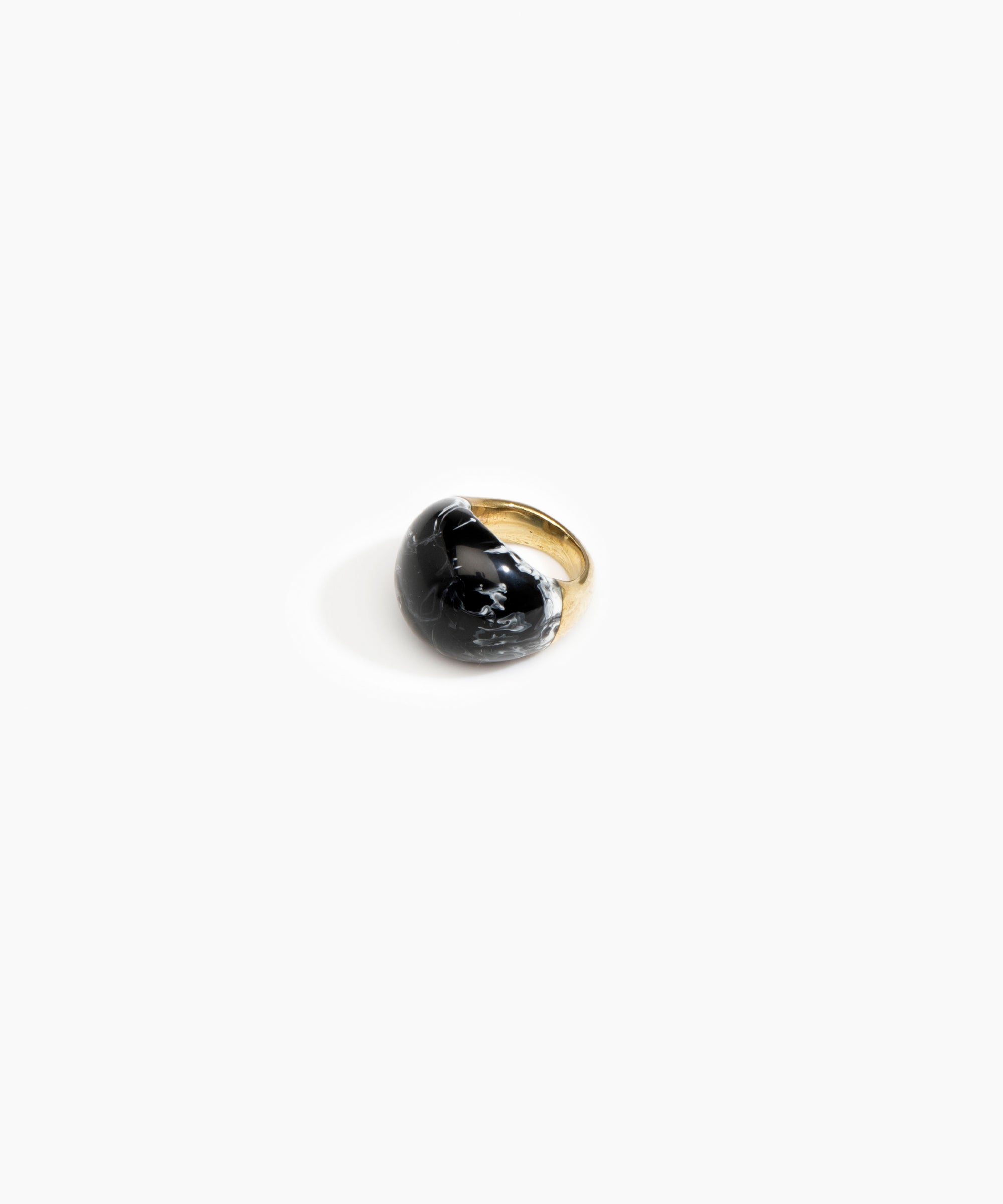 Dinosaur Designs Large Horn Ring Rings in Black Marble Colour resin with Nano-Coated Brass Material